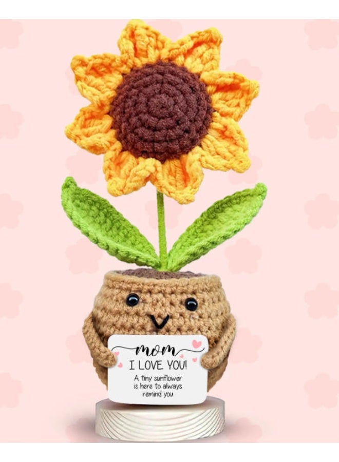 Daytoyz Handmade Crochet - I Love You - Mom Gift from Daughter, Son, Kid - Mother's Day, Christmas, Birthday Present Idea - Knitted Decor - Positive Sunflower Doll Crochet with Card - Image 2